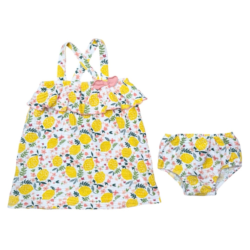Mud Pie Baby Lemon Print Dress & Bloomers Set